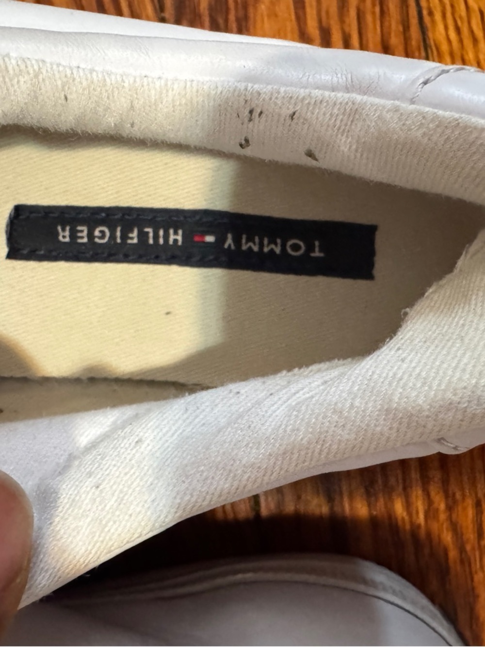 Tommy Hilfiger White Slip-On Sneakers with Red & Blue Flag Detail - Picture 5 of 8